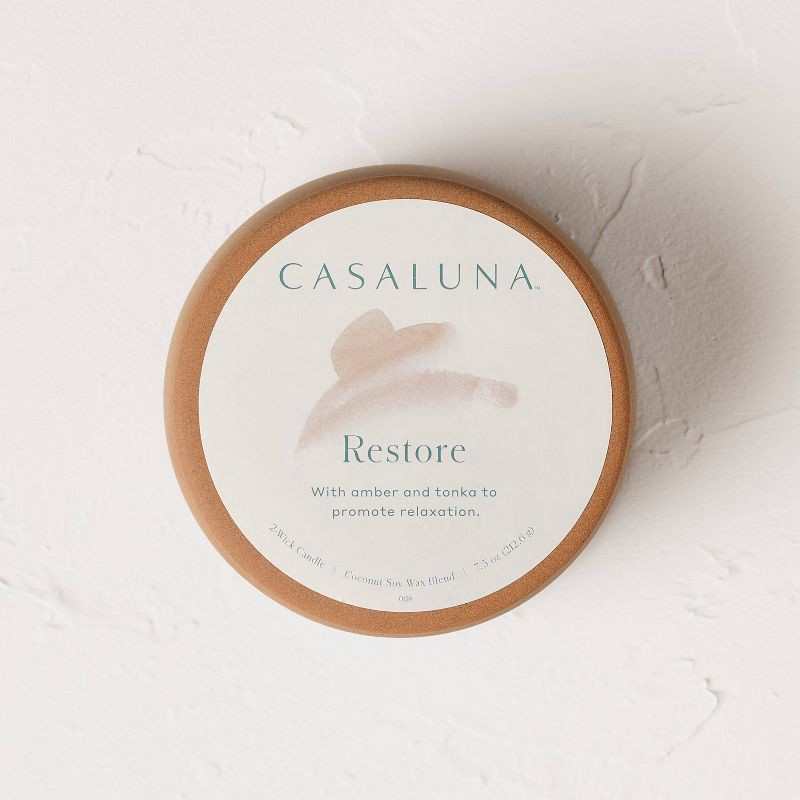slide 3 of 5, 2-Wick Ceramic Jar Candle with Lid Restore 7.5oz - Casaluna™, 7.5 oz