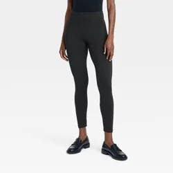 Women's Supersoft Leggings with Wide Waistband - A New Day™ Black S: Mid Rise, Ankle Length, Power Stretch, Pull-On Style