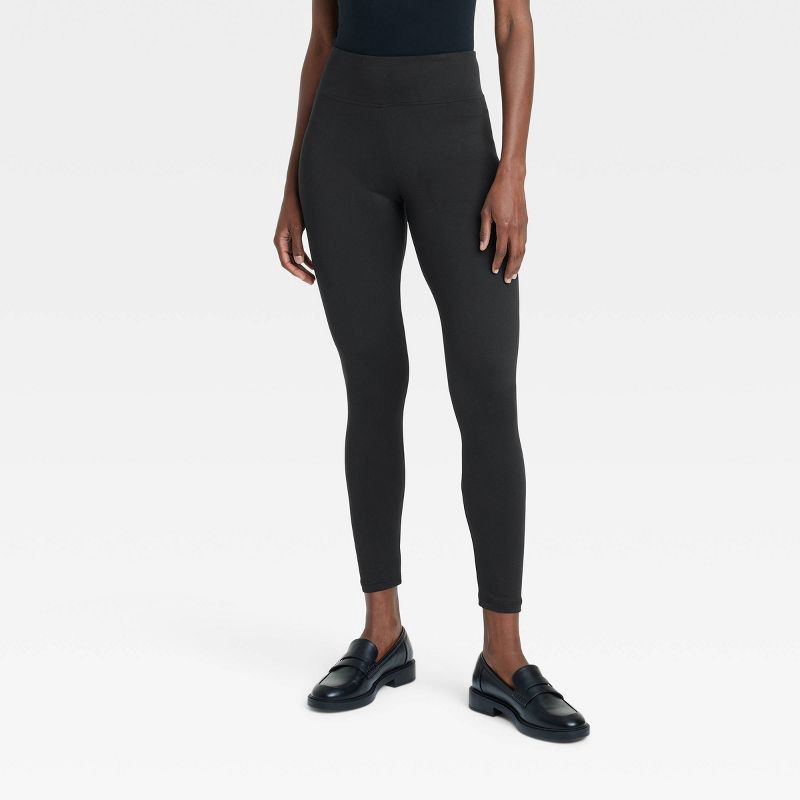 slide 1 of 3, Women's Supersoft Leggings with Wide Waistband - A New Day™ Black M: Mid Rise, Ankle Length, Power Stretch, 1 ct