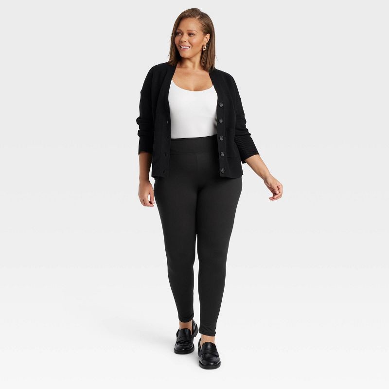 slide 3 of 3, Women's Supersoft Leggings with Wide Waistband - A New Day™ Black 1X: Mid Rise, Ankle Length, Power Stretch, 1 ct