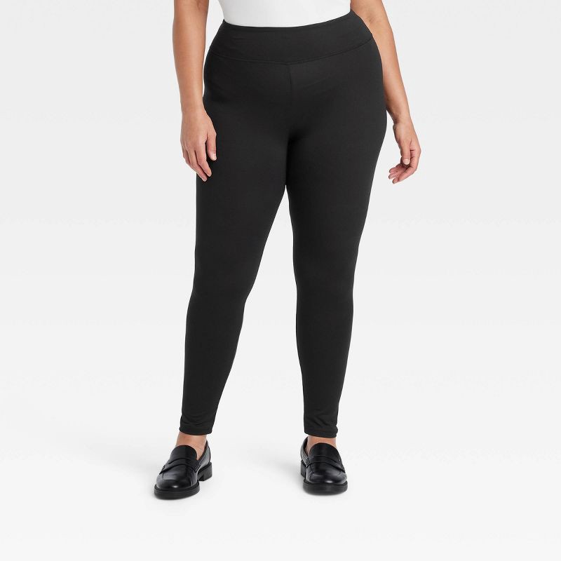 slide 1 of 3, Women's Supersoft Leggings with Wide Waistband - A New Day™ Black 1X: Mid Rise, Ankle Length, Power Stretch, 1 ct