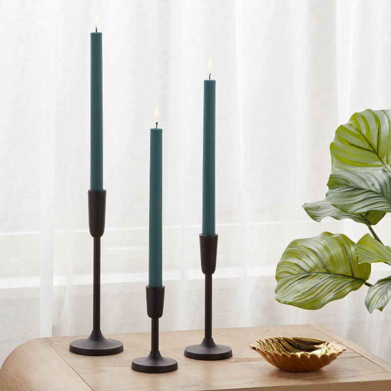 slide 2 of 3, 4pk Ribbed Taper Candle Set Green - Threshold™, 4 ct