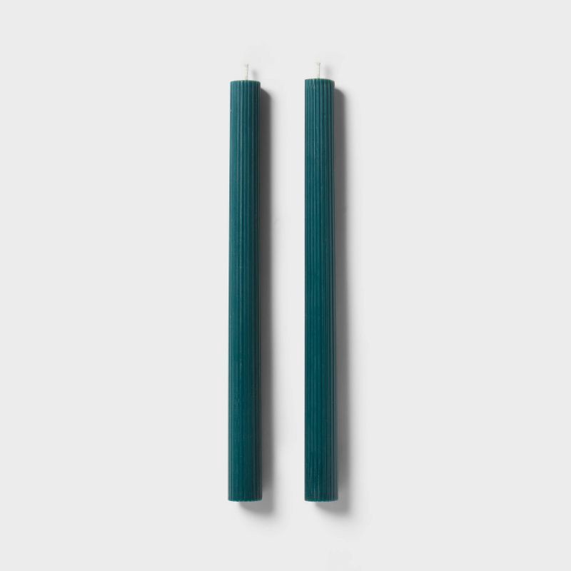 slide 3 of 3, 4pk Ribbed Taper Candle Set Green - Threshold™, 4 ct