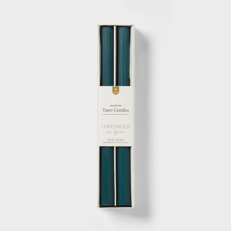 slide 1 of 3, 4pk Ribbed Taper Candle Set Green - Threshold™, 4 ct