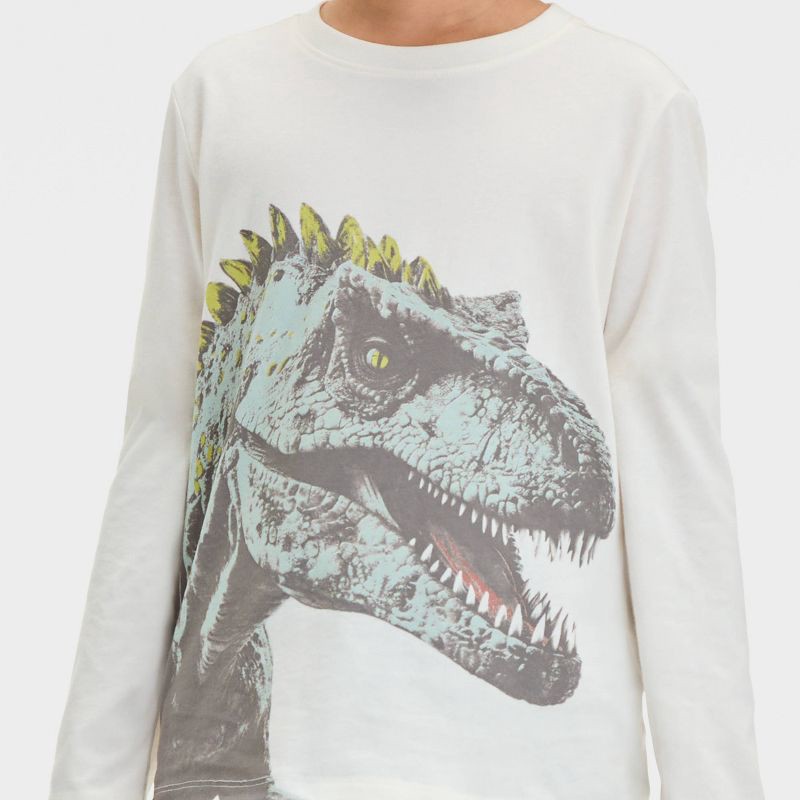 slide 2 of 4, Boys' Long Sleeve 'Photo Reel Dinosaur' Graphic T-Shirt - Cat & Jack™ Cream M, 1 ct