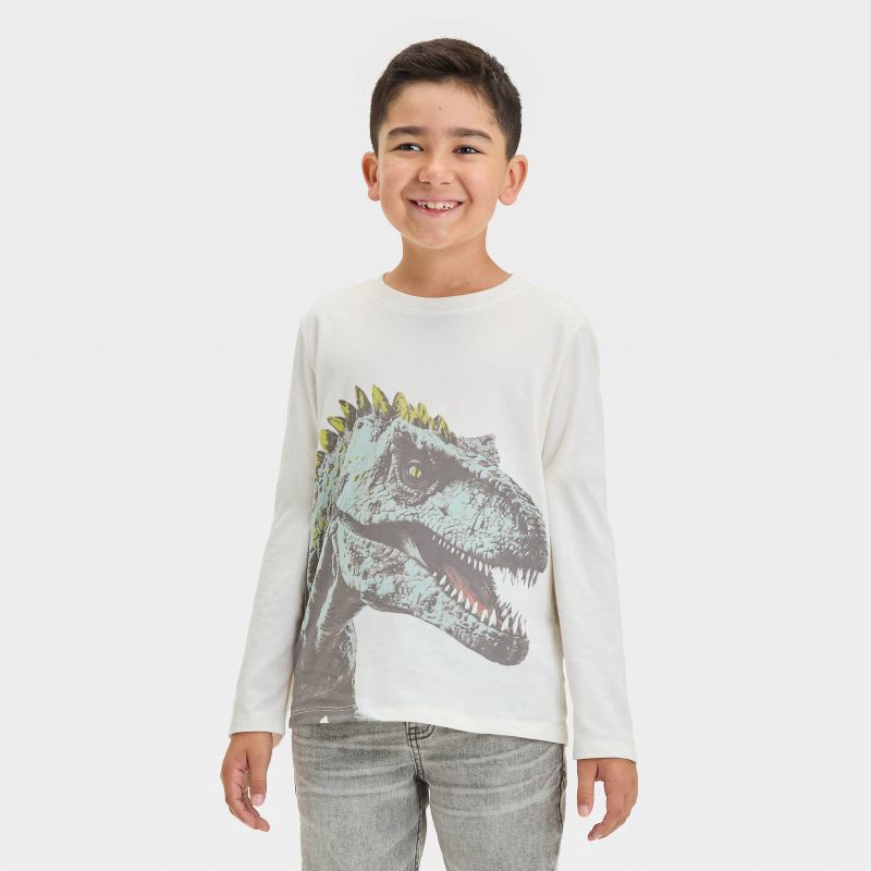 slide 1 of 4, Boys' Long Sleeve 'Photo Reel Dinosaur' Graphic T-Shirt - Cat & Jack™ Cream M, 1 ct