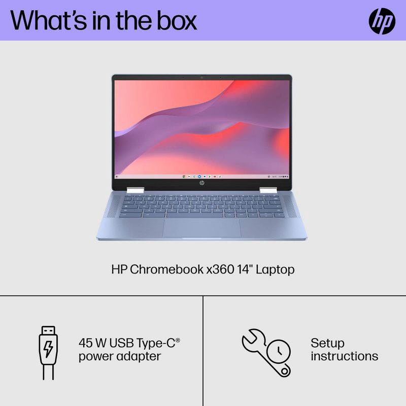 slide 15 of 15, HP Inc. HP 14" Convertible 2-in-1 Chromebook - Intel N200 - 4GB RAM - 128GB SSD Storage - Blue (14b-cd0046tg), 1 ct