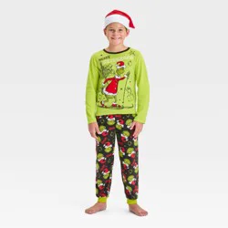 Boys' The Grinch Christmas 2pc Cozy Pajama Set and Santa Hat - Green S