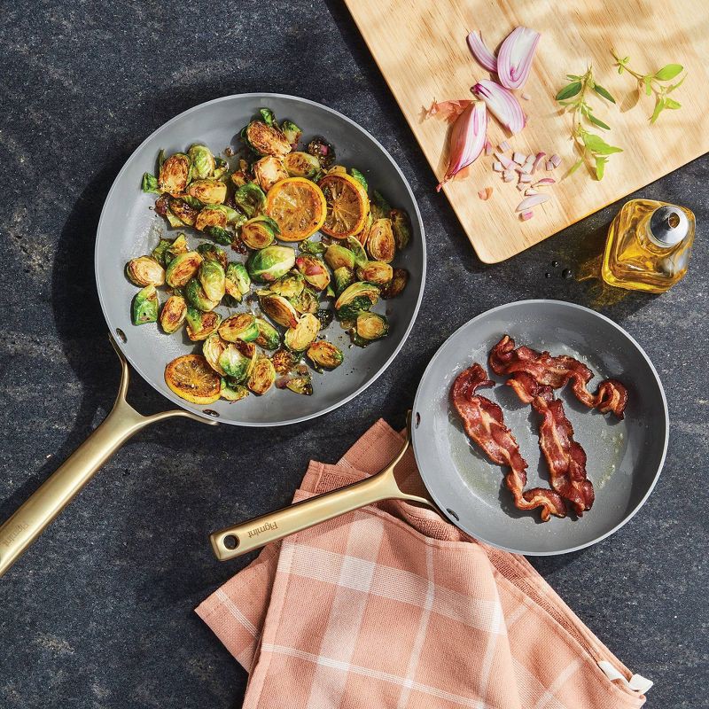 slide 2 of 8, 2pk Nonstick Ceramic Coated Aluminum Frying Pan Set with Champagne Handles Cream - Figmint™, 2 ct