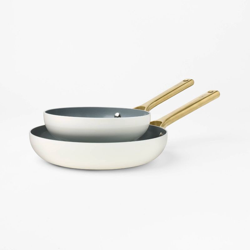 slide 3 of 8, 2pk Nonstick Ceramic Coated Aluminum Frying Pan Set with Champagne Handles Cream - Figmint™, 2 ct