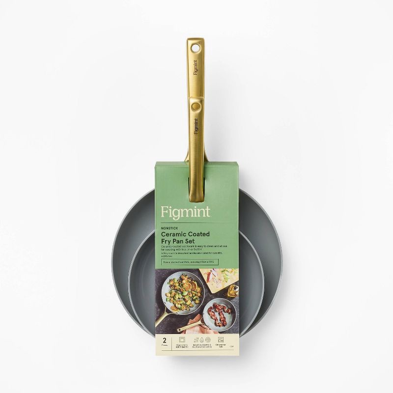 slide 6 of 8, 2pk Nonstick Ceramic Coated Aluminum Frying Pan Set with Champagne Handles Cream - Figmint™, 2 ct