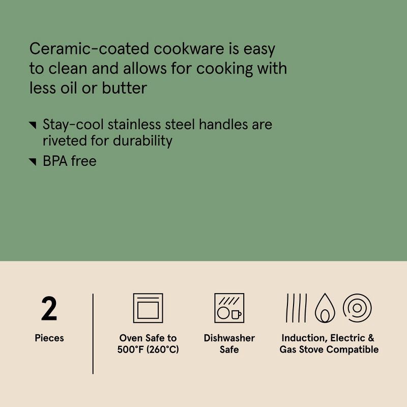 slide 7 of 8, 2pk Nonstick Ceramic Coated Aluminum Frying Pan Set with Champagne Handles Cream - Figmint™, 2 ct