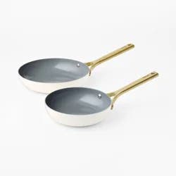 2pk Nonstick Ceramic Coated Aluminum Frying Pan Set with Champagne Handles Cream - Figmint™