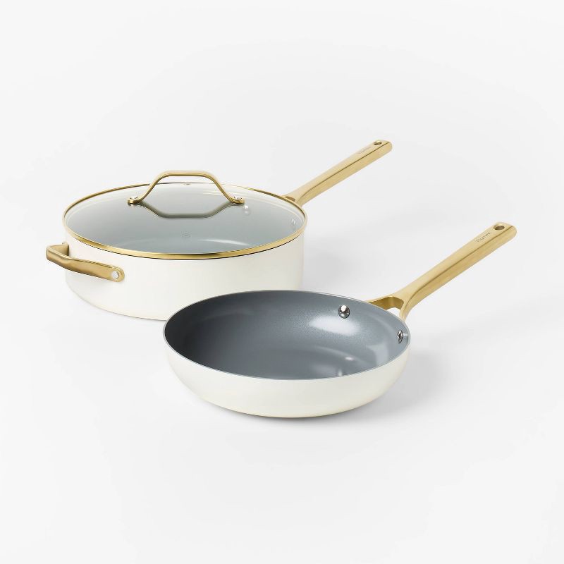 slide 3 of 10, 7pc Nonstick Ceramic Coated Aluminum Cookware Set with Champagne Handles Cream - Figmint™, 7 ct