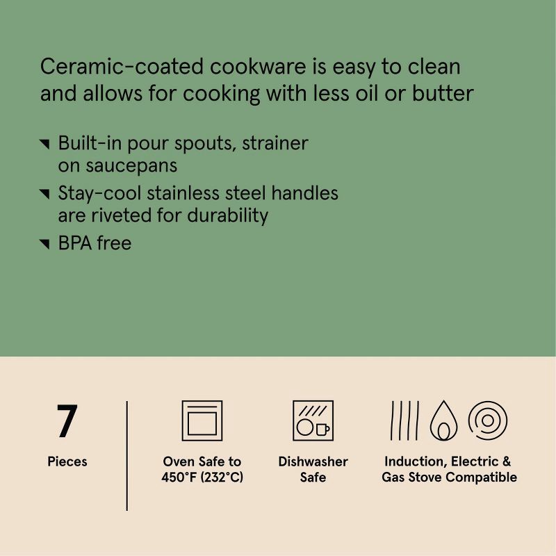 slide 9 of 10, 7pc Nonstick Ceramic Coated Aluminum Cookware Set with Champagne Handles Cream - Figmint™, 7 ct