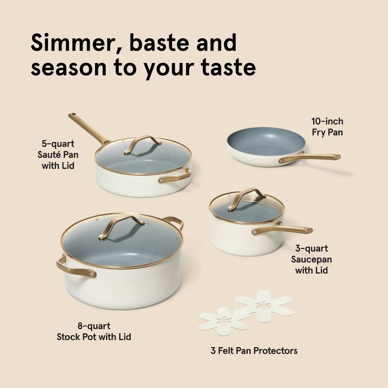 slide 10 of 10, 7pc Nonstick Ceramic Coated Aluminum Cookware Set with Champagne Handles Cream - Figmint™, 7 ct