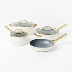 7pc Nonstick Ceramic Coated Aluminum Cookware Set with Champagne Handles Cream - Figmint™