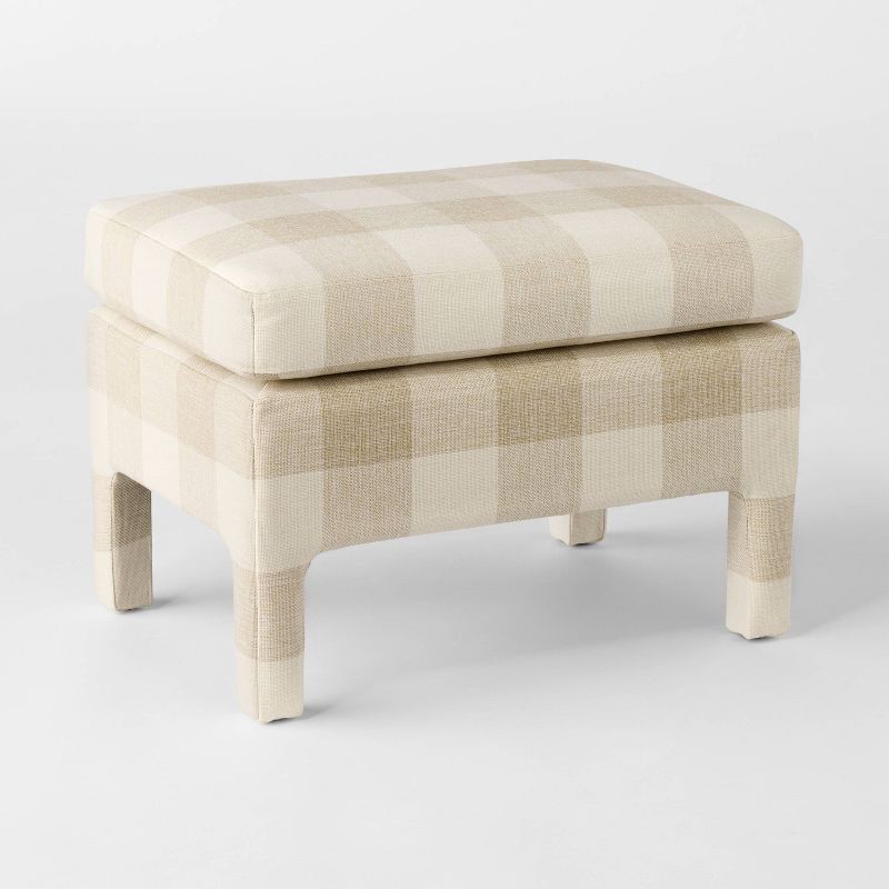 slide 1 of 5, Threshold designed w/Studio McGee Bellfield Fully Upholstered Ottoman Cream Checkered, 1 ct