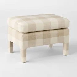 Threshold designed w/Studio McGee Bellfield Fully Upholstered Ottoman Cream Checkered