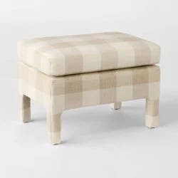 Threshold designed w/Studio McGee Bellfield Fully Upholstered Ottoman Cream Checkered