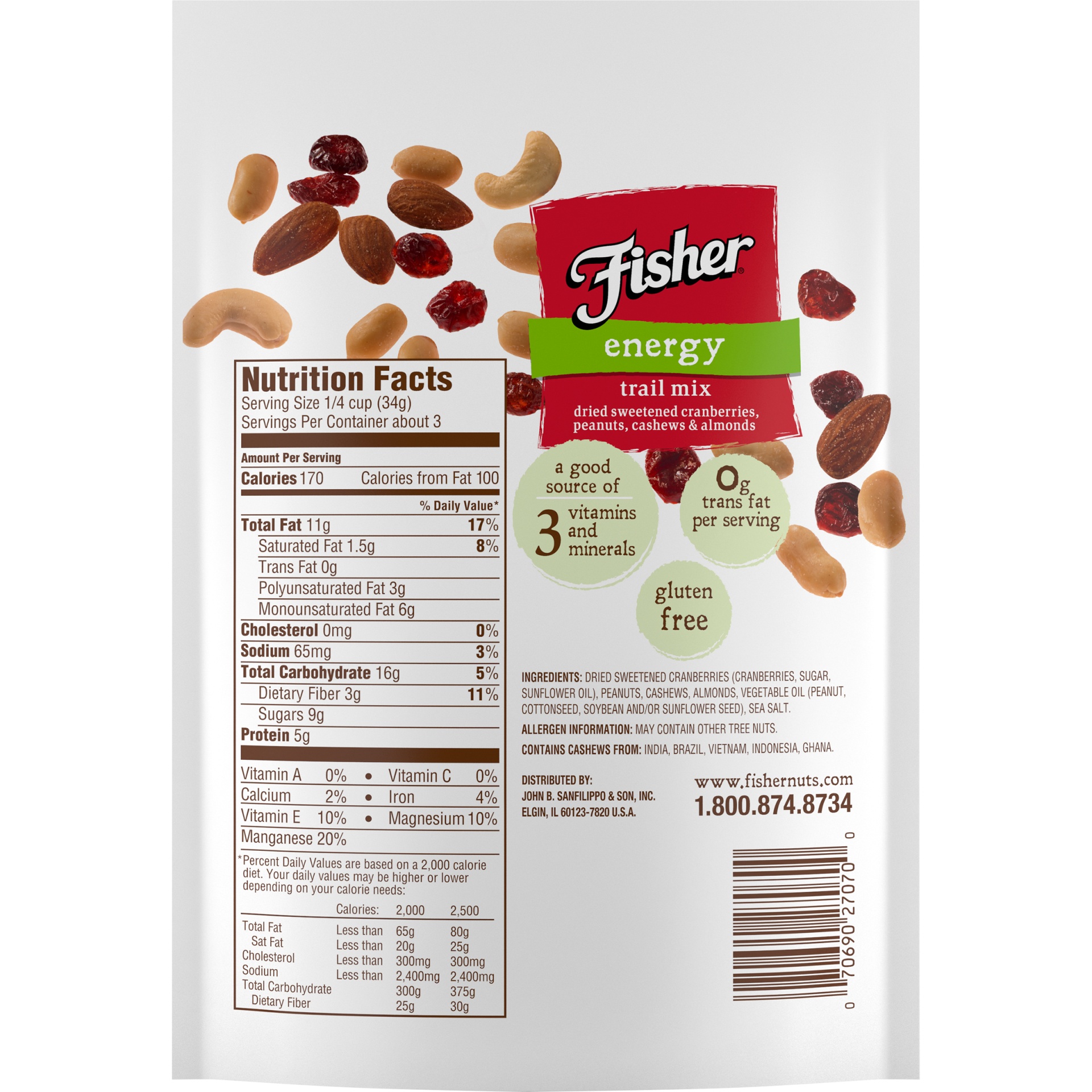 slide 6 of 8, Fisher Energy Trail Mix 3.5 oz. Bag, 3.5 oz