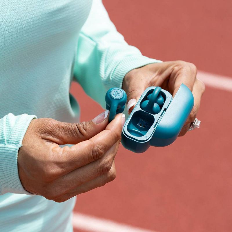 slide 13 of 16, JLab Flex True Wireless Bluetooth Open-Ear Earbuds - Teal: Silicon Cushion & Built-In Mic, 1 ct