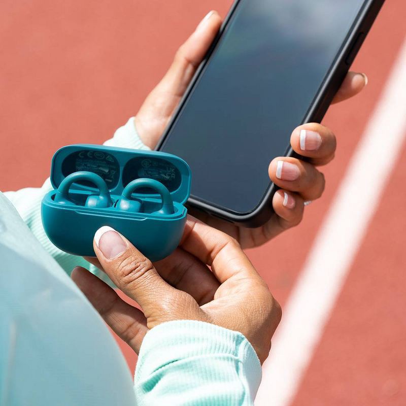 slide 14 of 16, JLab Flex True Wireless Bluetooth Open-Ear Earbuds - Teal: Silicon Cushion & Built-In Mic, 1 ct