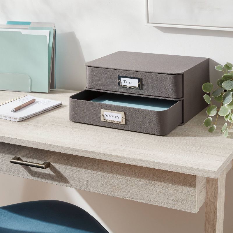 slide 2 of 3, 2 Drawer Decorative Fabric Box Charcoal - Brightroom: Rectangle, Paper & Polyester, Spot Clean, 6"x10"x13", 1 ct