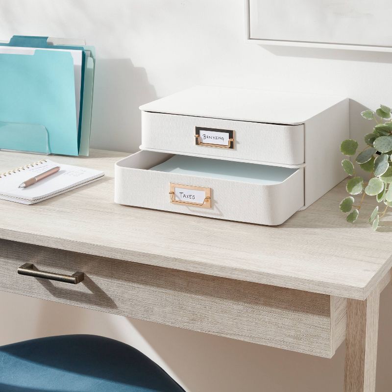 slide 2 of 3, 2 Drawer Decorative Fabric Box Ivory - Brightroom™: Rectangle, Off-White, Paper & Polyester, Spot Clean, 6"x10"x13", 1 ct