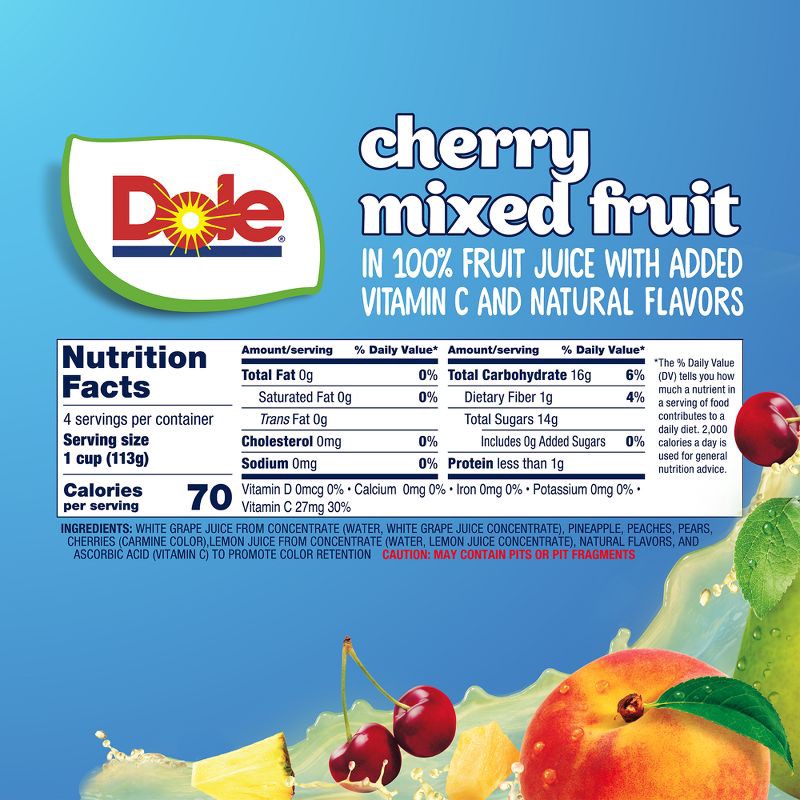 slide 2 of 6, Dole Cherry Mixed Fruits in Juice Fruit Cups - 16oz/4ct, 4 ct; 16 oz