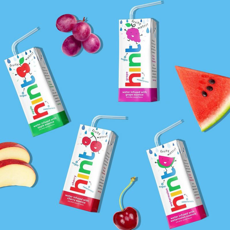 slide 4 of 5, hint Kids' Variety Pack Flavored Water (Watermelon, Grape, Apple, Cherry) - 32pk/6.75 fl oz Boxes, 32 ct, 6.75 fl oz