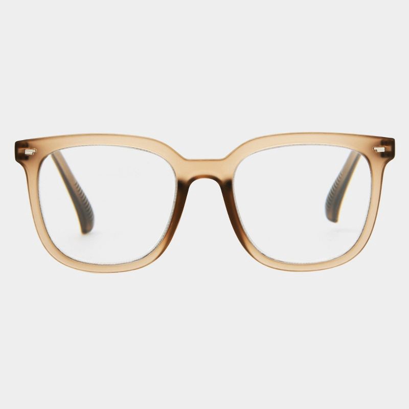 slide 1 of 2, Women's Matte Plastic Square Blue Light Filtering Glasses - Universal Thread™ Tan: 100% Recycled Frame, 1 ct