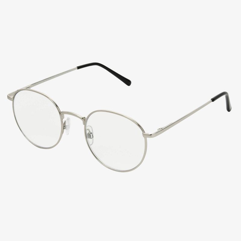 slide 2 of 2, Women's Metal Round Blue Light Filtering Glasses - Universal Thread™ Metallic Silver Diopter 1: Medium Fit, Recycled Frame, 1 ct