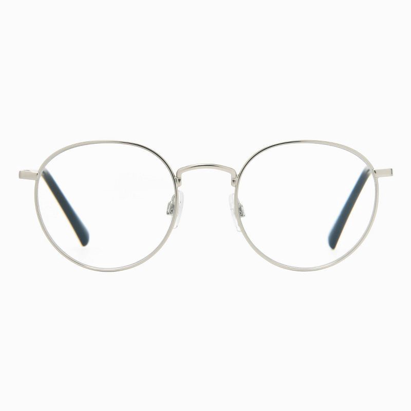 slide 1 of 2, Women's Metal Round Blue Light Filtering Glasses - Universal Thread™ Metallic Silver Diopter 1: Medium Fit, Recycled Frame, 1 ct