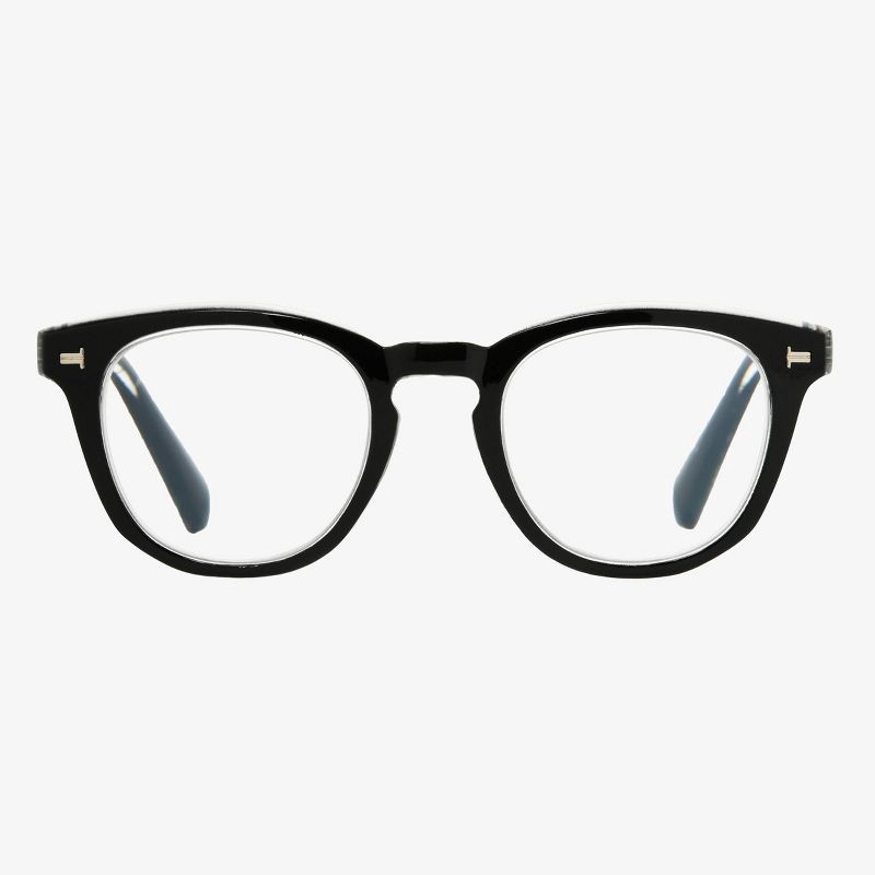 slide 1 of 2, Women's Plastic Round Blue Light Filtering Glasses - Universal Thread™ Black Diopter 1.5: Medium Fit, Recycled Frame, 1 ct