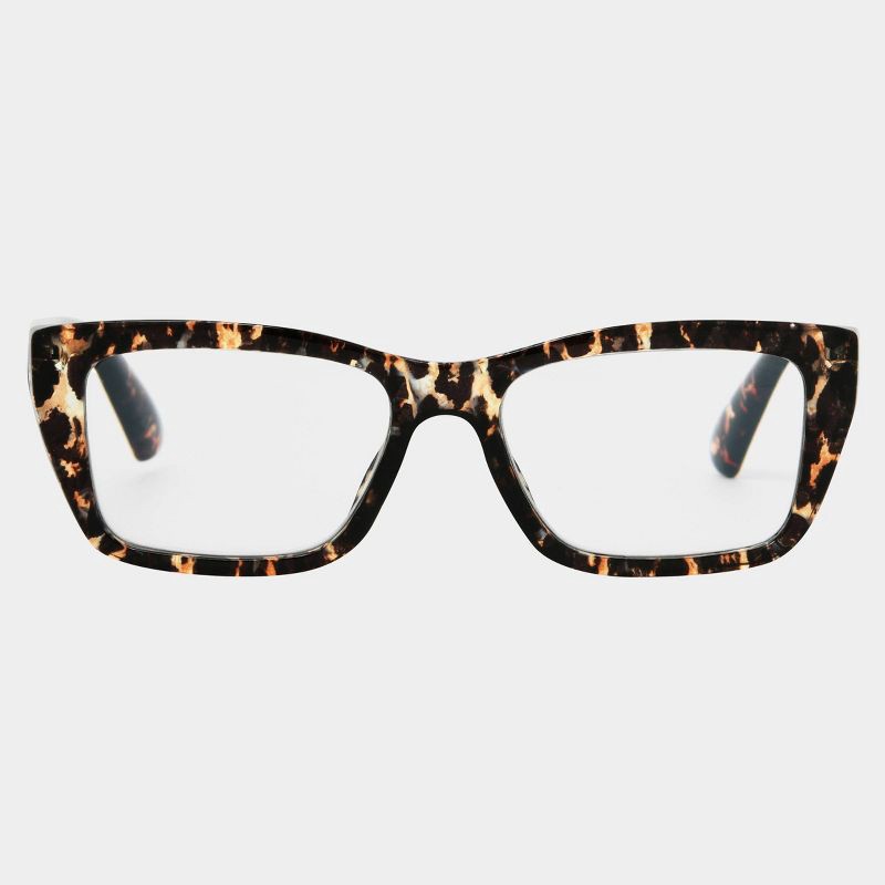 slide 1 of 2, Women's Plastic Cateye Rectangle Blue Light Filtering Reading Glasses - Universal Thread™ Brown/Tortoise Print Diopter 1, 1 ct