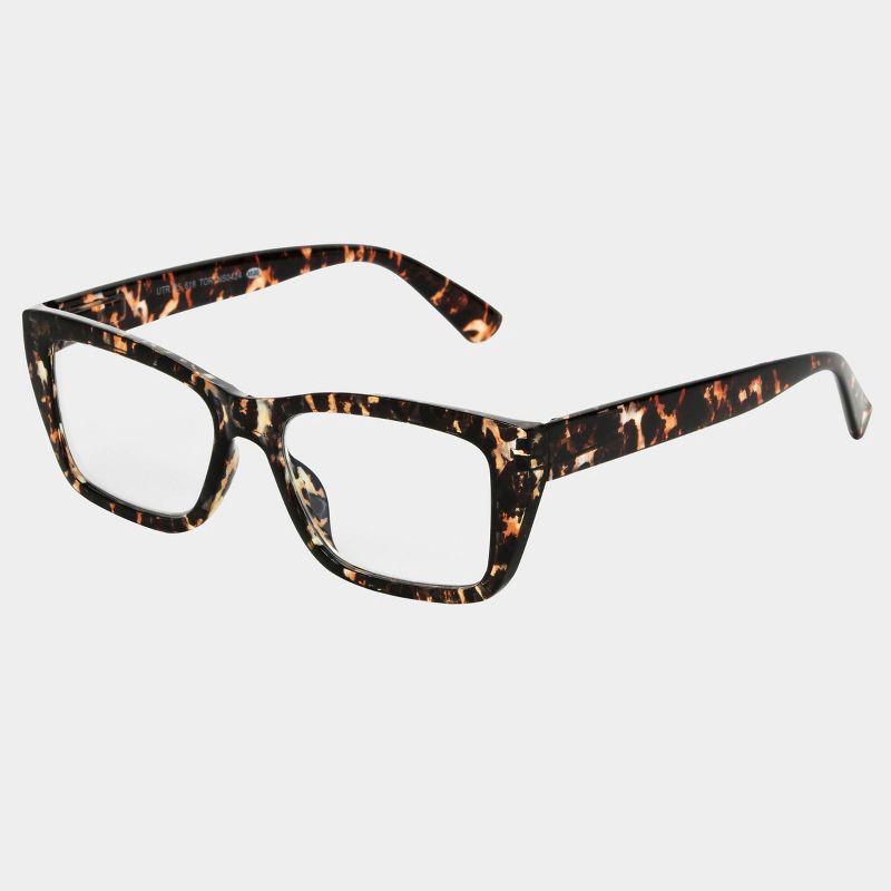 slide 2 of 2, Women's Plastic Cateye Rectangle Blue Light Filtering Reading Glasses - Universal Thread™ Brown/Tortoise Print Diopter 1.5: Medium Fit, 1 ct