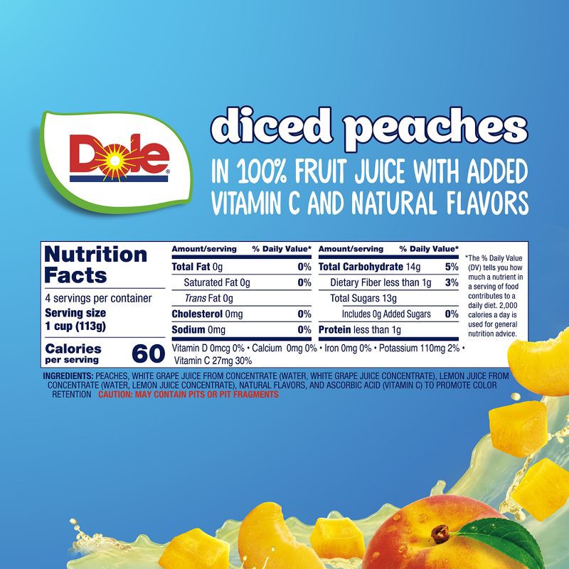 slide 2 of 6, Dole Diced Peaches in Juice Fruit Cups - 16oz/4ct, 4 ct; 16 oz