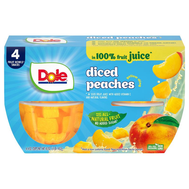 slide 1 of 6, Dole Diced Peaches in Juice Fruit Cups - 16oz/4ct, 4 ct; 16 oz