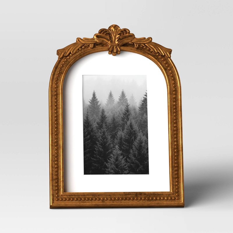 slide 3 of 4, 5"x7" Matted to 4"x6" Ornate Arch Table Frame Antique Brass - Threshold™, 1 ct