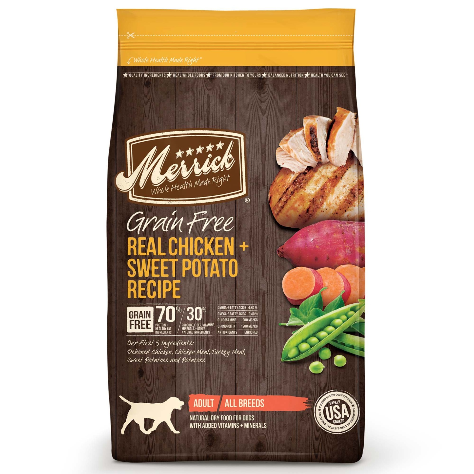 slide 1 of 1, Merrick Grain Free Real Chicken + Sweet Potato Dry Dog Food, 4 lb