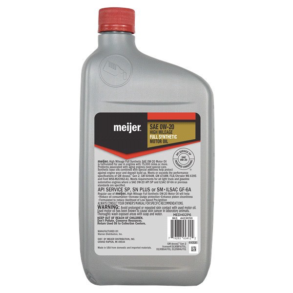 slide 4 of 5, Meijer 0W20 Full Synthetic High Mileage Oil, 1 qt