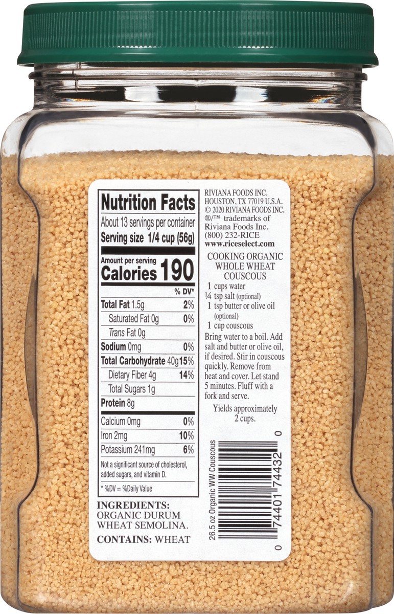 slide 10 of 11, RiceSelect Whole Wheat Organic Couscous, 26.5 oz