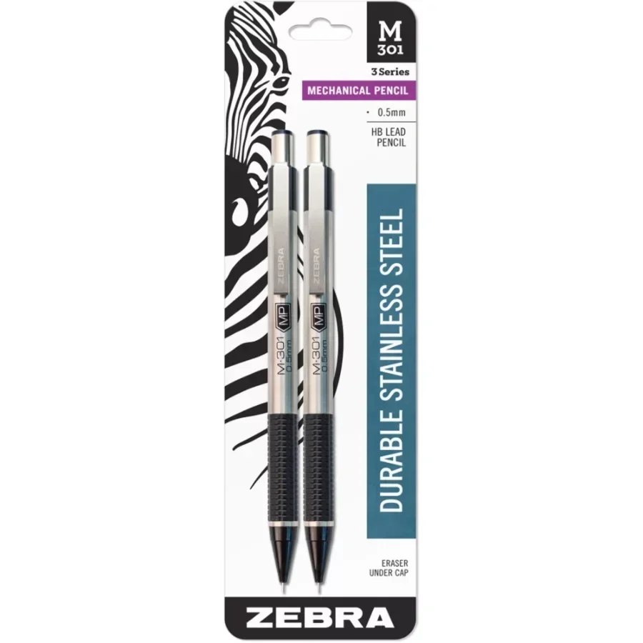 slide 3 of 3, Zebra M301 Mechanical Pencil,.7mm, Non-slip Grip - White And Black, 2 ct
