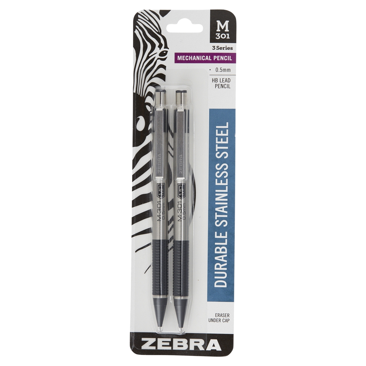 slide 1 of 1, Zebra M301 Mechanical Pencil,.7mm, Non-slip Grip - White And Black, 2 ct