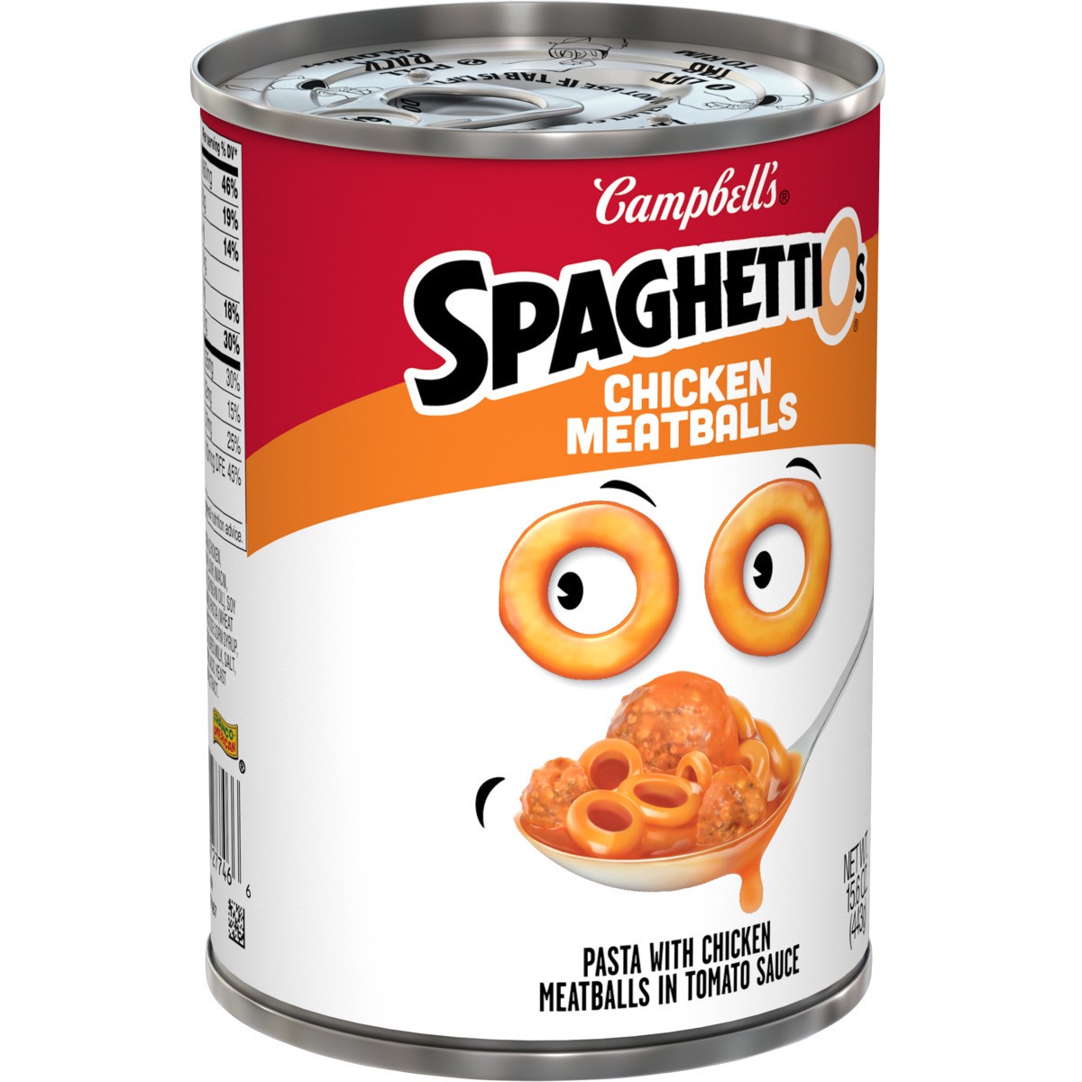 slide 4 of 11, Campbell's SpaghettiOs Canned Pasta with Chicken Meatballs, 15.6 oz Can, 15.600 oz