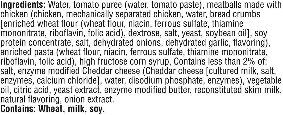 slide 10 of 11, Campbell's SpaghettiOs Canned Pasta with Chicken Meatballs, 15.6 oz Can, 15.600 oz