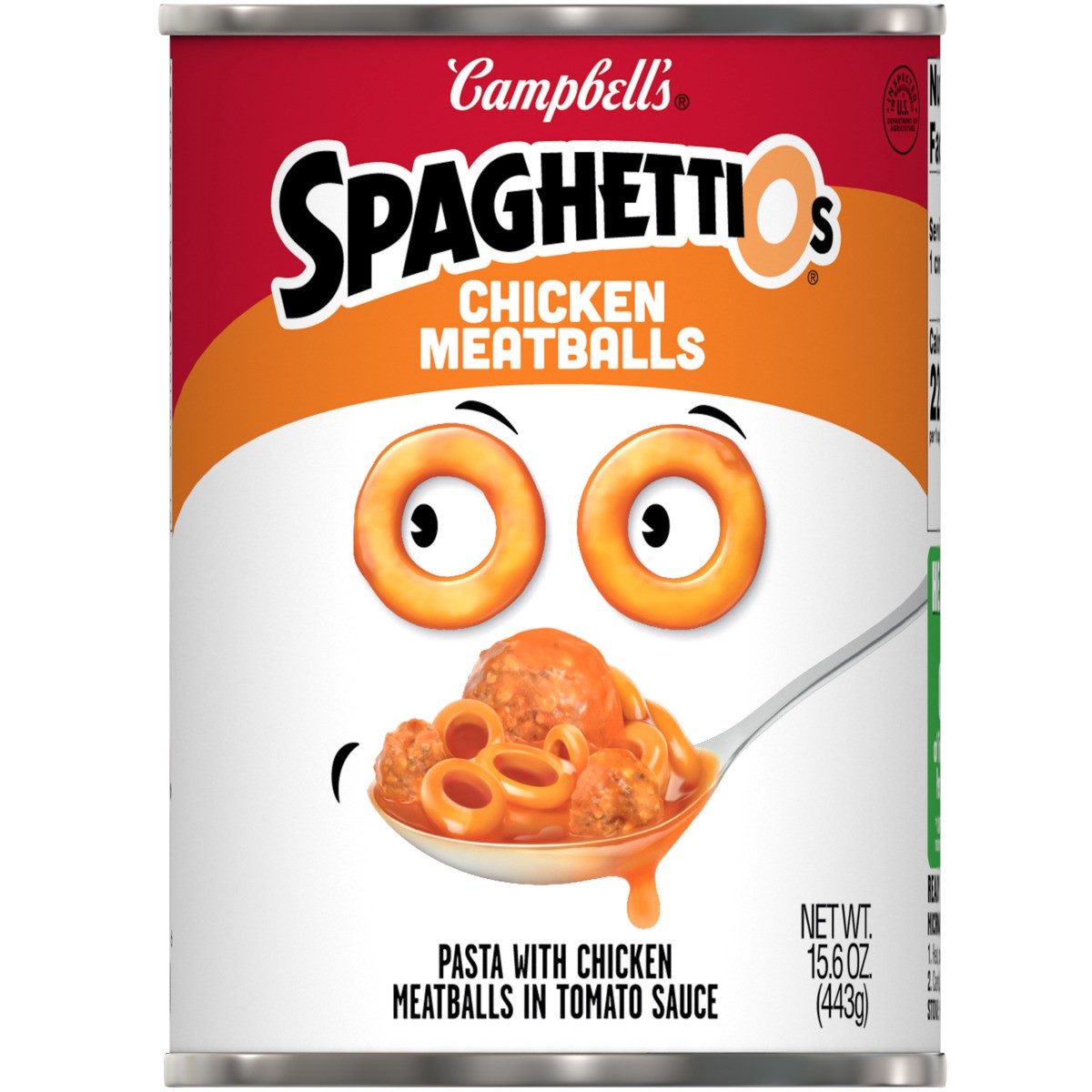 slide 9 of 11, Campbell's SpaghettiOs Canned Pasta with Chicken Meatballs, 15.6 oz Can, 15.600 oz