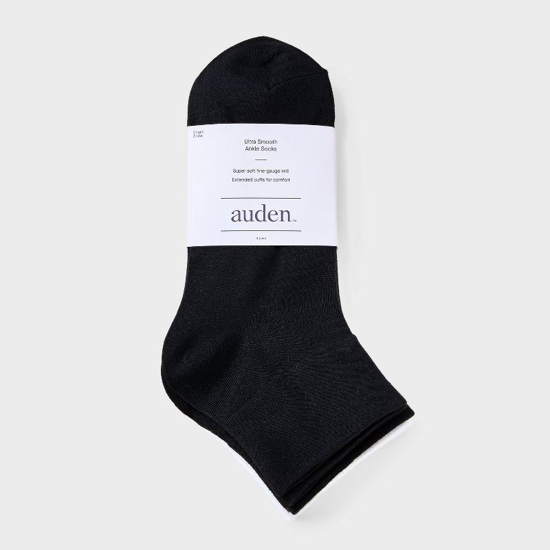 slide 2 of 3, Women's Ultra Smooth Supersoft Fine Gauge Knit 4pk Ankle Socks - Auden™ Black/White 4-10: Non-Binding Cuff, Midweight Fabric, 4 ct