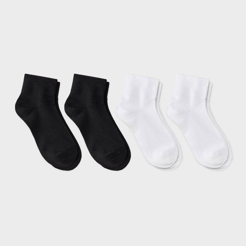 slide 1 of 3, Women's Ultra Smooth Supersoft Fine Gauge Knit 4pk Ankle Socks - Auden™ Black/White 4-10: Non-Binding Cuff, Midweight Fabric, 4 ct